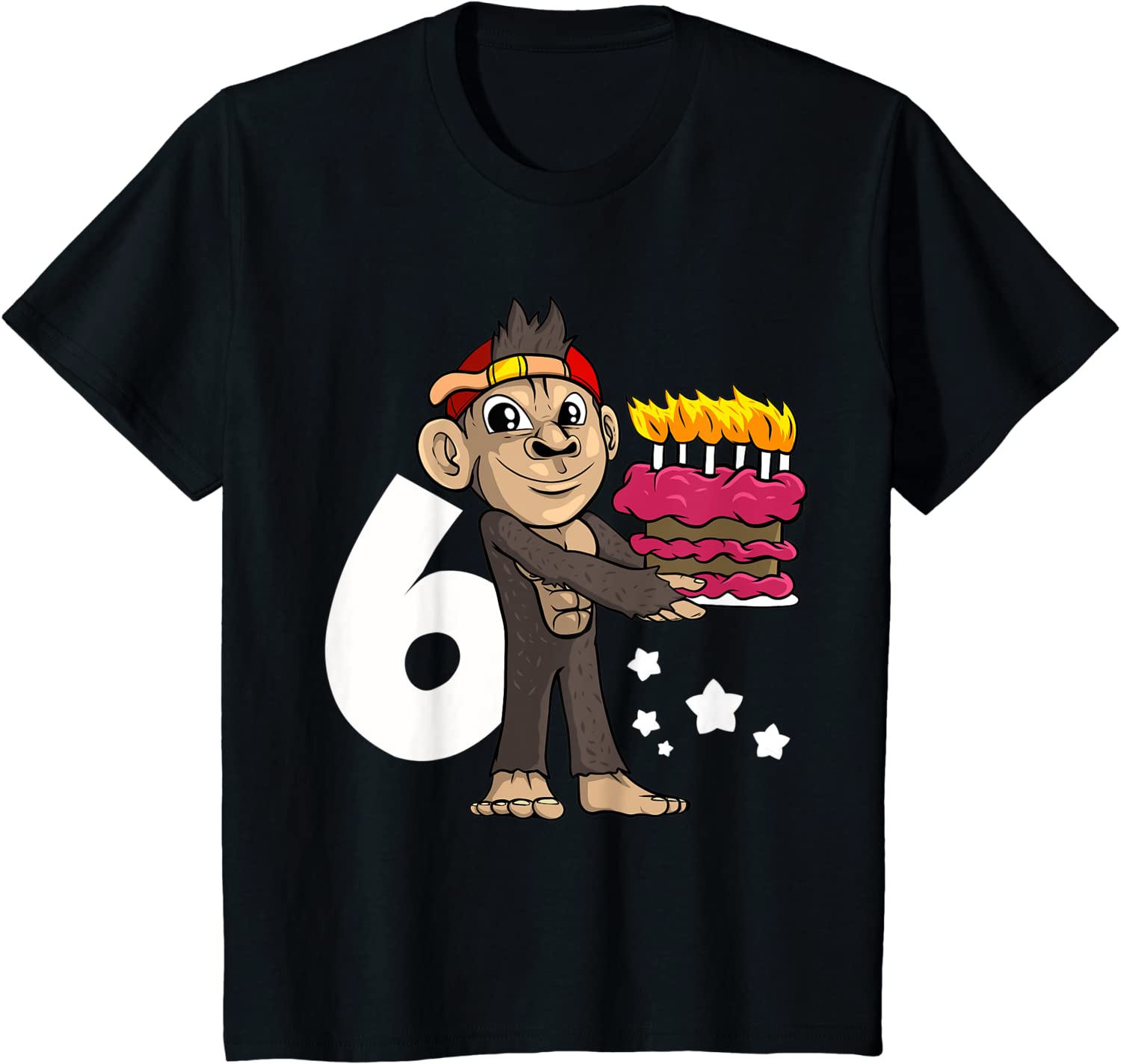 6. Geburtstag - Affe mit Torte und 6 Geburtstagskerzen